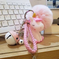 Fashion soft rubber unicorn fur ball keychain bell car key pendant
