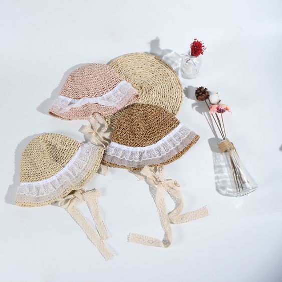 Chapeau De Paille Pour Enfants Bebe Maternelle Ombre Creme Solaire Dentelle Pliable Chapeau De Plage D