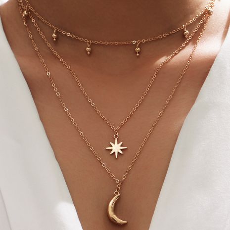 moon pendant multi-layer necklace NHOT277793's discount tags