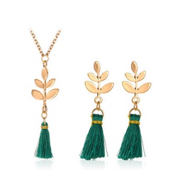 Fashion leaf pendant tassel two-piece alloy earrings necklace set for women