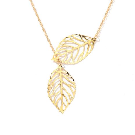 Fashion metal colorful hollow tree leaf two large leaf pendant necklace's discount tags