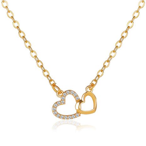 new ladies wild love-shaped diamond hollow double peach heart pendant necklace clavicle chain's discount tags