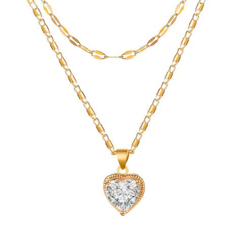 nouveau collier pendentif coeur d'amour en cristal incrusté double couche pour dames sauvages's discount tags