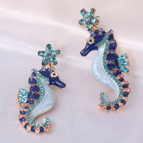 Fashion diamond-studded hippocampus retro animal women's earrings's discount tags