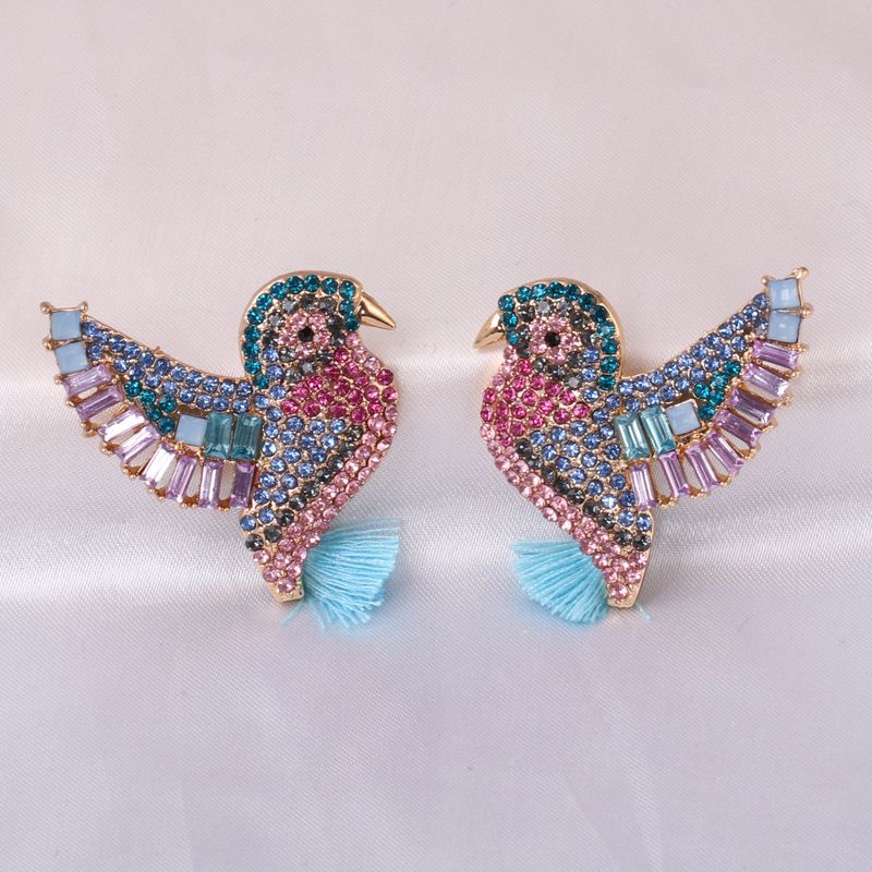 Fashion full diamond peak bird tassel retro animal womens alloy earrings