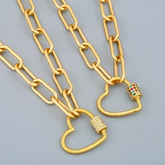 Mode en acier inoxydable hip-hop style pêche coeur cuivre collier court pendentif chaîne de pull