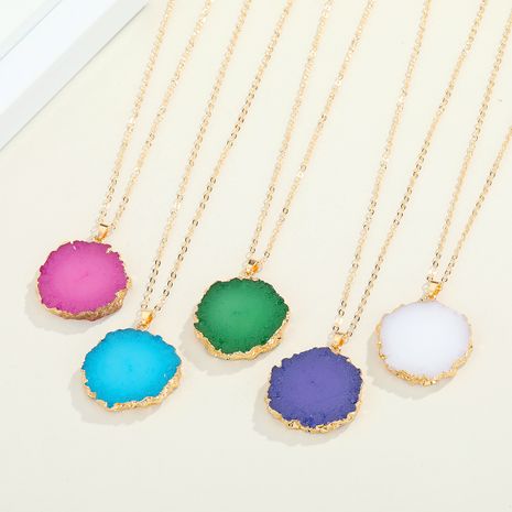 Fashion minimalist natural stone round sun flower pendant resin Korean necklace's discount tags