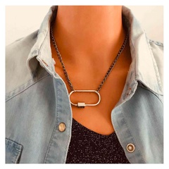 Fashion retro geometric simple lock all-match alloy pendant necklace