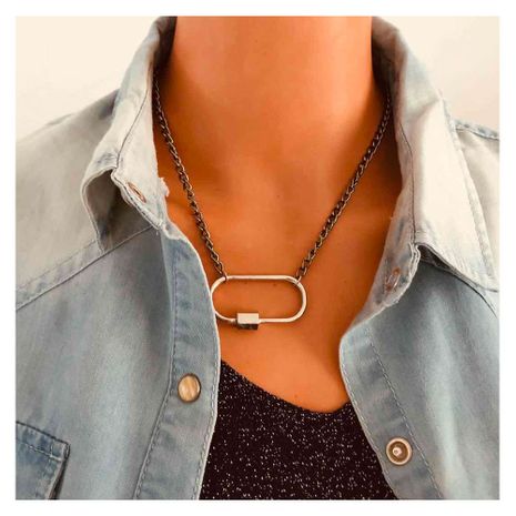 Fashion retro geometric simple lock all-match alloy pendant necklace's discount tags