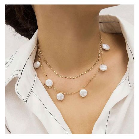 Fashion Simple Shaped Pearl Pendant Double Necklace For women's discount tags