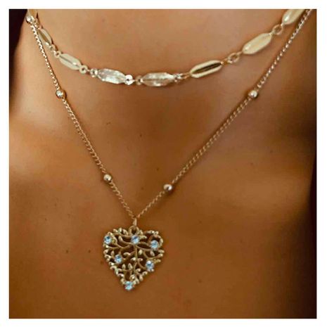 Fashion Alloy Love Pendant Double-layer Golden Chain Necklace For women's discount tags
