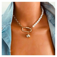 fashion oval plating alloy pearl beaded clavicle chain jewelry necklace for women
