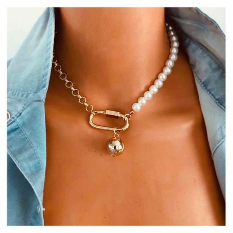 fashion oval plating alloy pearl beaded clavicle chain jewelry necklace for women's discount tags