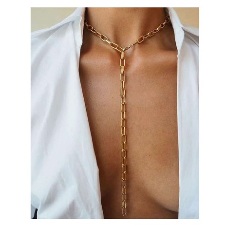 Fashion simple golden chain alloy clavicle chain necklace for women wholesale's discount tags
