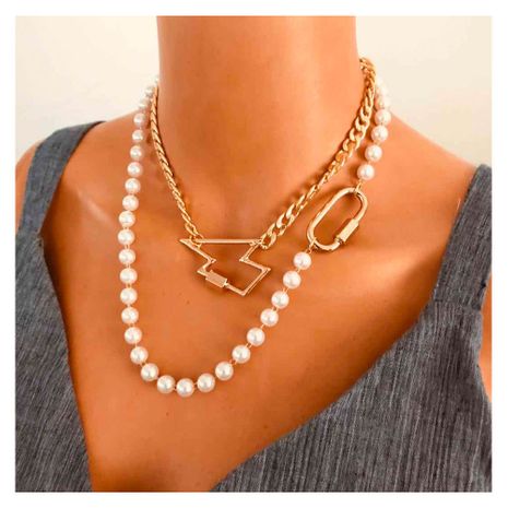 Fashion retro pearl clavicle chain alloy lightning pendant necklace for women's discount tags