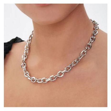 Fashion simple metal chain oval cut thick chain necklace for women's discount tags