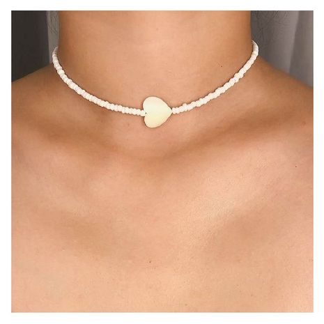 Bohemian style peach heart pearl clavicle chain color rice bead necklace for women's discount tags
