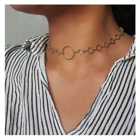 Fashion Metal Geometric Ring Hollow Chain alloy Short Choker Necklace's discount tags