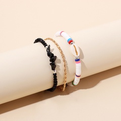 Fashion minority ethnic style black shell soft pottery drawstring hand beaded bracelet for women