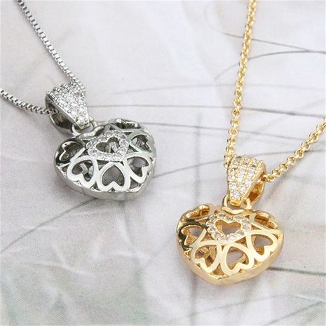 Fashion simple inlaid zirconium hollow heart-shaped copper necklace new love pendant's discount tags