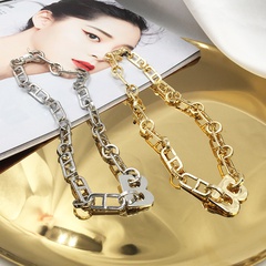 Fashion Golden letter B exaggerated hip hop style metal wind cool clavicle chain thick necklace