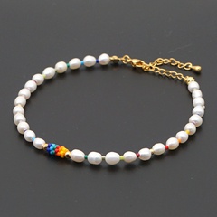 Fashion  summer beach foot decoration  rainbow rice bead woven natural pearl anklet for women