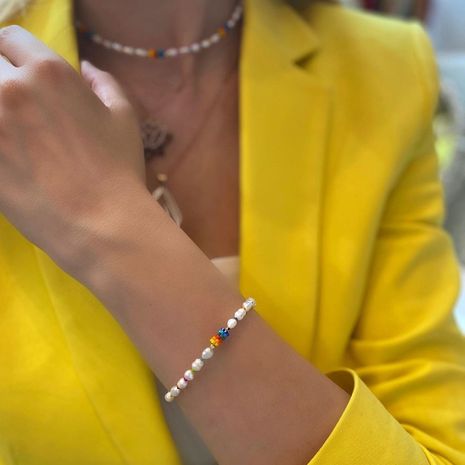 Fashion niche baroque natural freshwater pearl wild rainbow imported Miyuki rice bead bracelet's discount tags