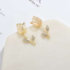 Korea 925 silver needle full diamond rose petal girls daisy flower gentle earrings