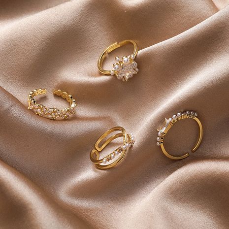 Korean retro art and elegant pearl ring fashion line simple geometric star open ring Wholesale nihaojewelry NHMS246304's discount tags
