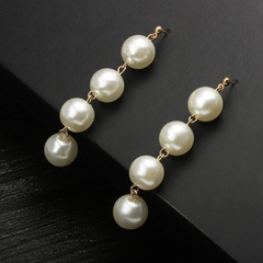 Korea wild simple beaded exaggerated large pearl tassel long alloy earrings jewelry wholesale