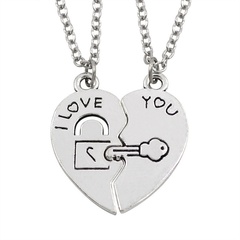 Korea Lock key love splicing couple pair chain alloy lock heart-shaped necklace Wholesale