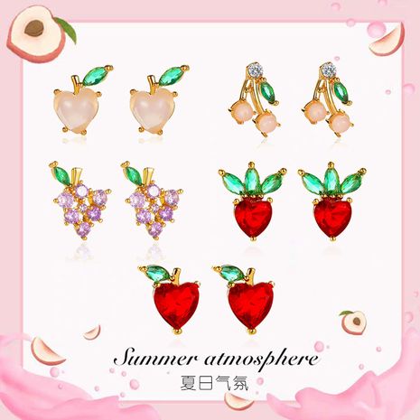 Fashion fruit sweet peach strawberry cute girl wild student earrings's discount tags
