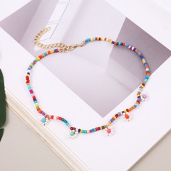 Bohemian hand-woven flower rice bead necklace simple long multicolor beaded pendant wholesale