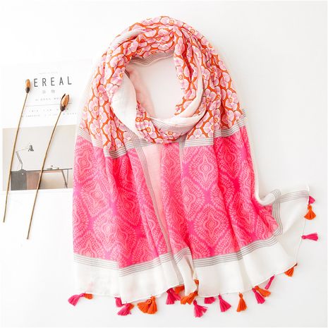 Spring new rose pink flowers soft warm skin-friendly cotton and linen beach silk shawl scarf's discount tags