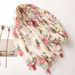 Spring new retro womens pink flower summer sunscreen cotton and linen shawl silk scarfpicture13