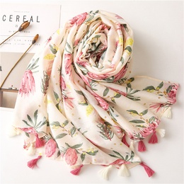 Spring new retro womens pink flower summer sunscreen cotton and linen shawl silk scarfpicture15