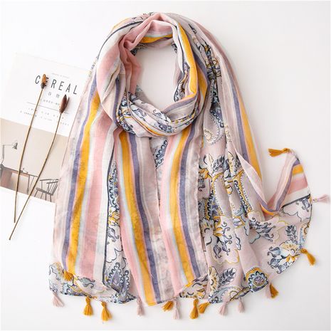 new fashion pink and purple cashew print gauze export thin cotton and linen scarf sunscreen shawl's discount tags