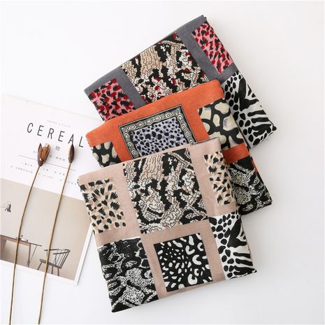 Korean leopard print box hit color cotton and linen winter new wild color matching retro scarf for women's discount tags