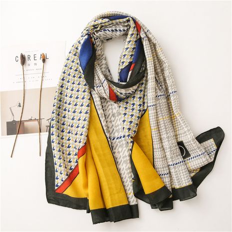 Korea's new autumn models stitching houndstooth cotton and linen long sunscreen shawl for women's discount tags