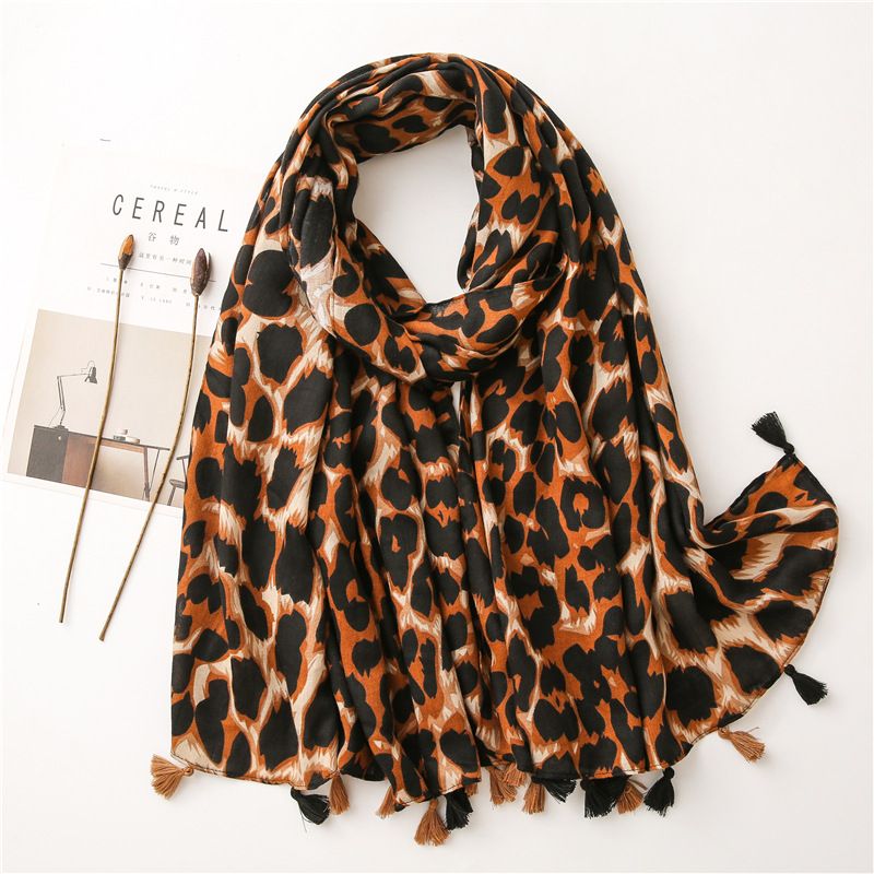 Nueva bufanda de lino de algodn de doble uso con estampado de leopardo salvaje coreano fino de moda de invierno