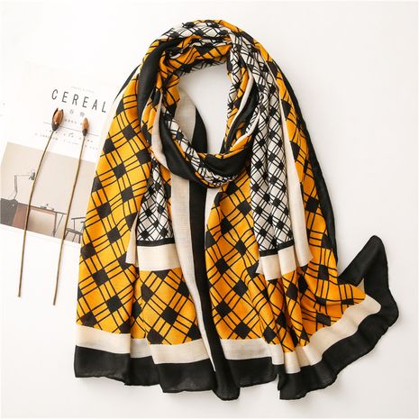 Korea's fashion wild geometric contrast printing silk warm cotton and linen scarf shawl for ladies's discount tags