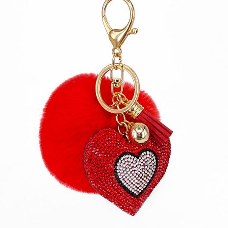 New tassel heart fur ball keychain pendant imitation rex rabbit fur ball Korean velvet love heart-shaped diamond pendant's discount tags