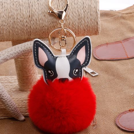 Rex rabbit fur ball keychain cute pet dog plush keychain car luggage accessories pendant jewelry's discount tags
