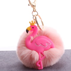 Rex rabbit fur ball keychain fashion luggage car plush accessories pendant silicone crown flamingo pendant