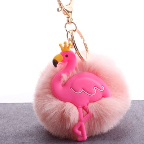 Rex rabbit fur ball keychain fashion luggage car plush accessories pendant silicone crown flamingo pendant's discount tags