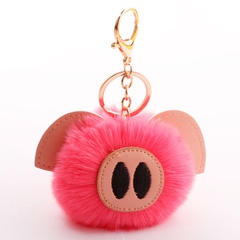 hair ball cute pig hair ball keychain PU fur animal plush keychain bag car pendant