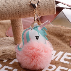 Licorne Imitation Rex lapin boule de cheveux porte-clés dessin animé PU poney sac en peluche pendentif voiture porte-clés filles