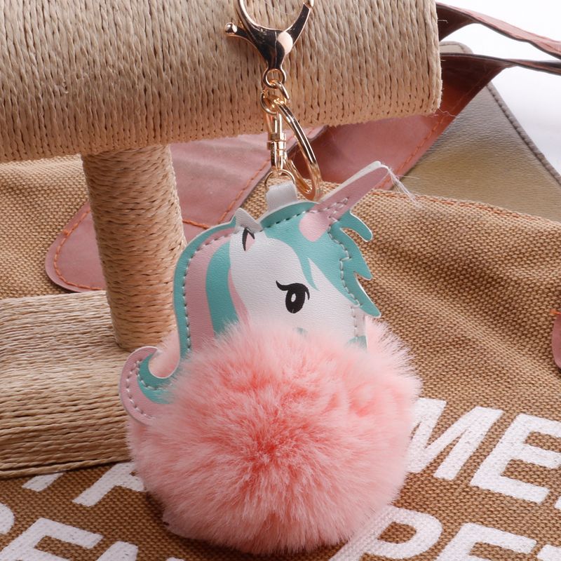 Unicorn Imitation Rex Rabbit Hair Ball Keychain Cartoon PU Pony Bag Plush Pendant Car Keychain Girls