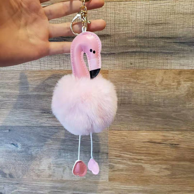 hair ball direct PU flamingo hair ball keychain coin purse car key pendant