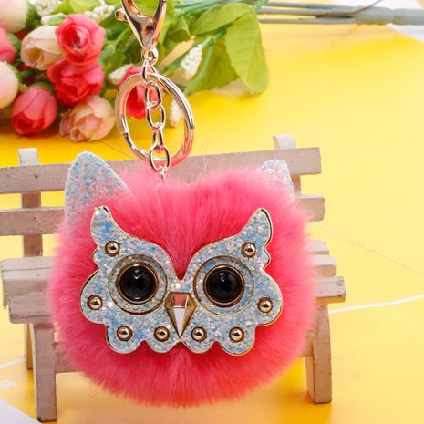 creative big eyes owl hair ball keychain fashion girl heart bag pendant girlfriend gift's discount tags